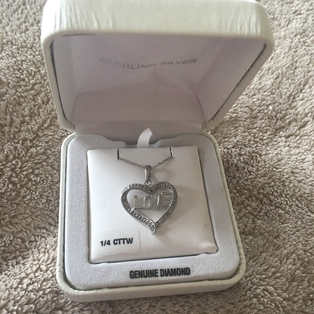Genuine Diamond Sterling Silver Love Necklace